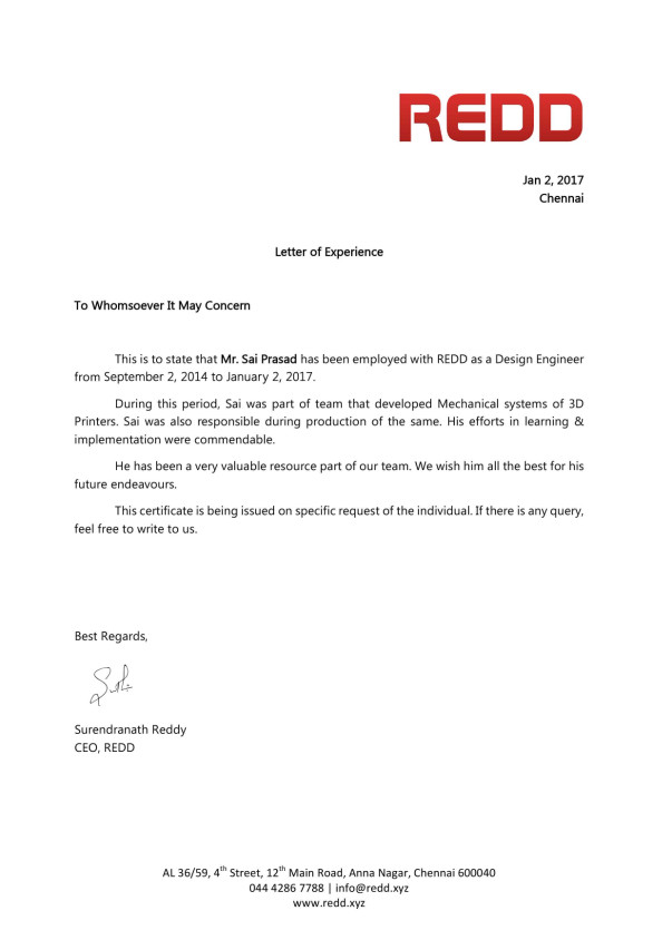 Work Experience Certificate