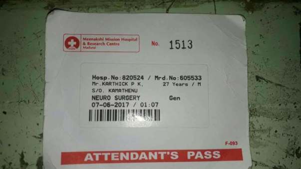 This is the Attendant's pass for the Surgery.