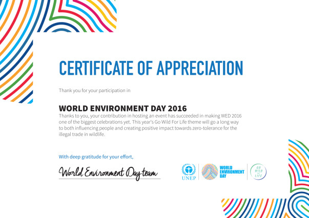 CERTIFICATE OF APPRECIATION by UNEP