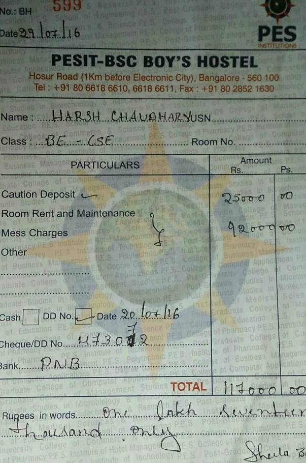 Hostel fee