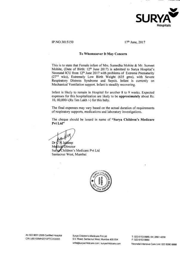 Letter from Hospital