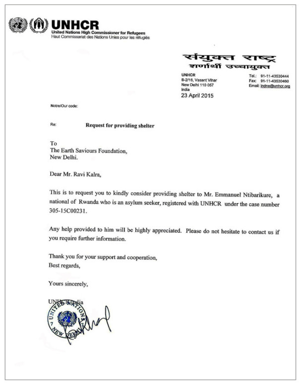 A letter from the UNHRC to the Earth Saviours Foundation