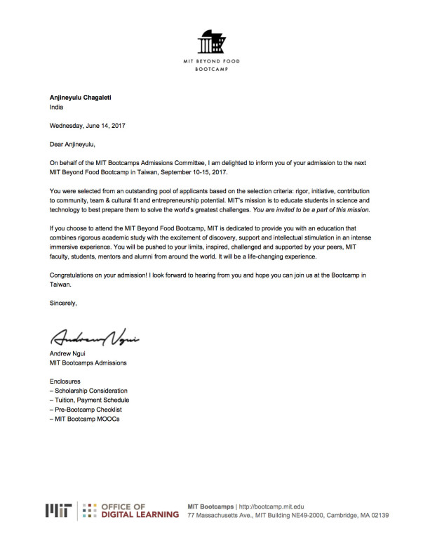 My MIT's Entrepreneurship Bootcamp invitation!!