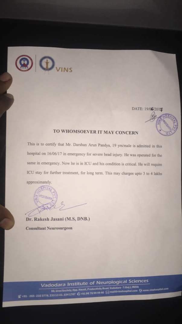 Estimated medical letter from VINS Hospital