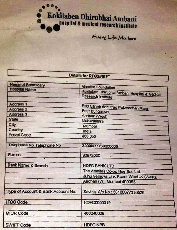 Account Details Hospital