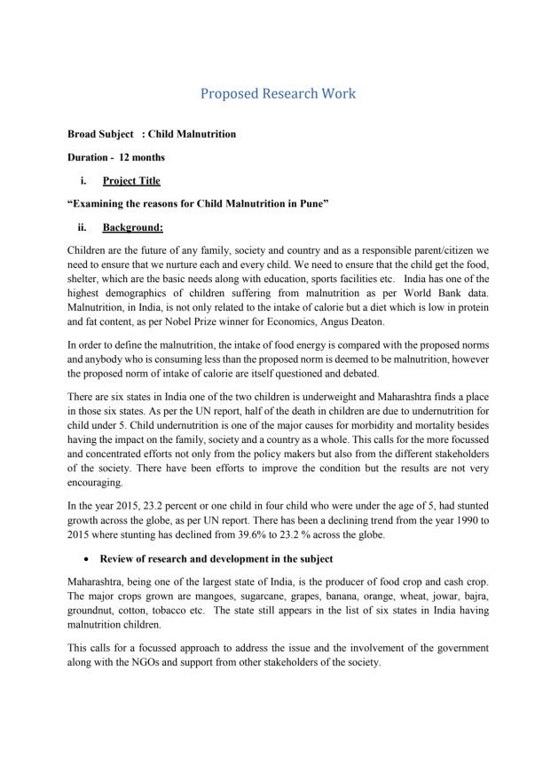 Research proposal: Reasons for child malnutrition