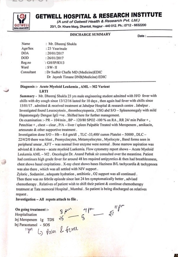 Discharge sheet from Nagpur Hospital