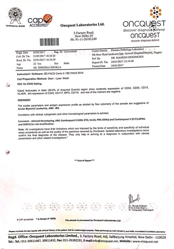 Bone marrow checkup Report