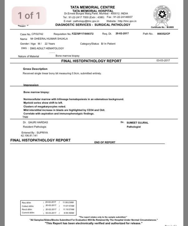 Initial report of tata hospital