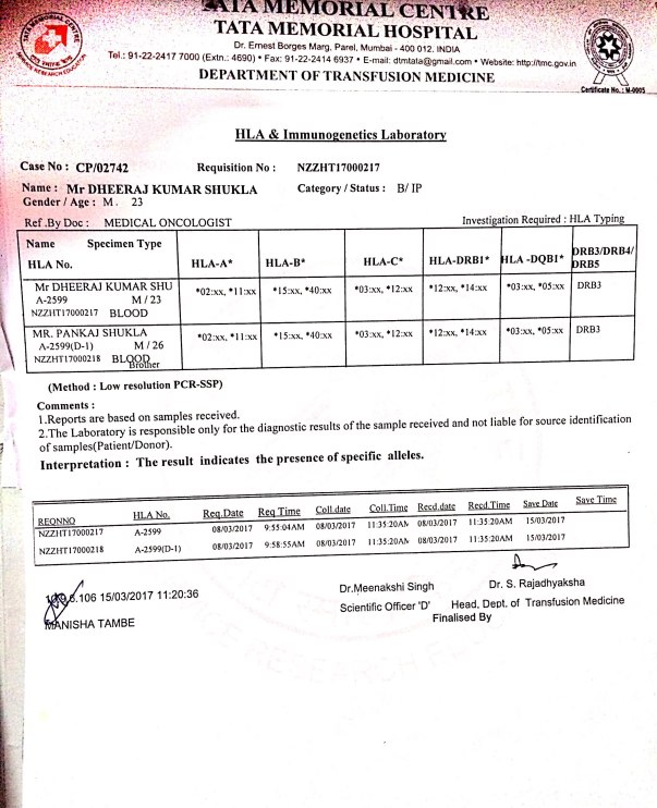 Bone marrow matching Report With Sibling