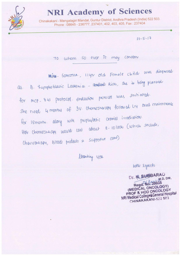 I am Dontamsetti. Somitha, 11 years old,please Save me from cancer..