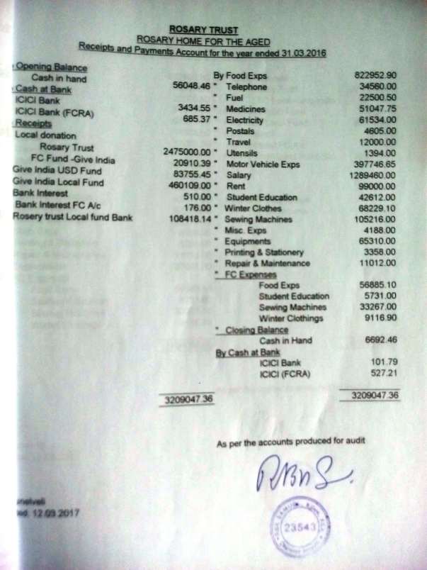 Receipt & Payment Audit Statement for 2015-16