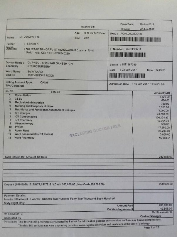 Estimated medical letter from Apollo Hospital