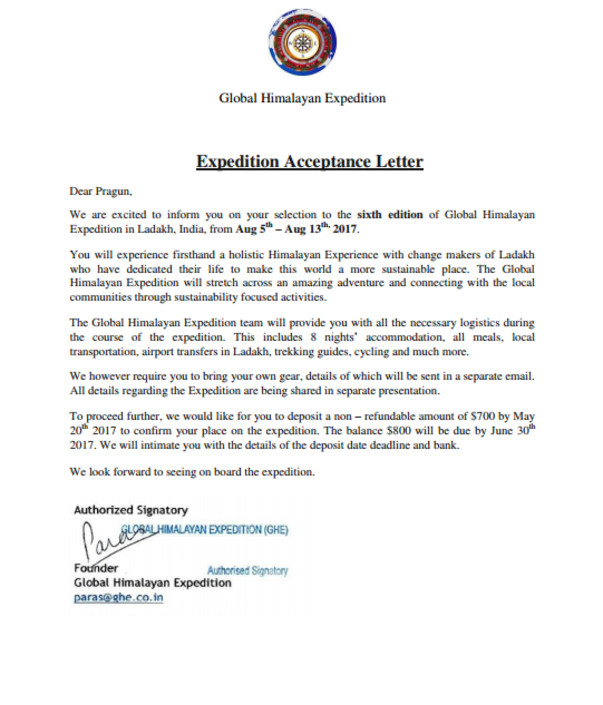 GHE Expedition Letter