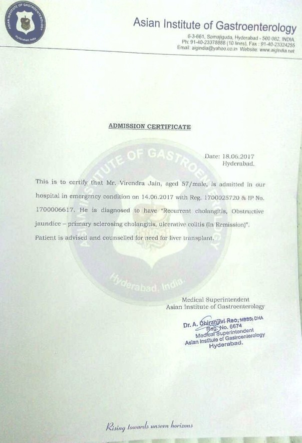 Certificate from Asian Institute Hyderabad