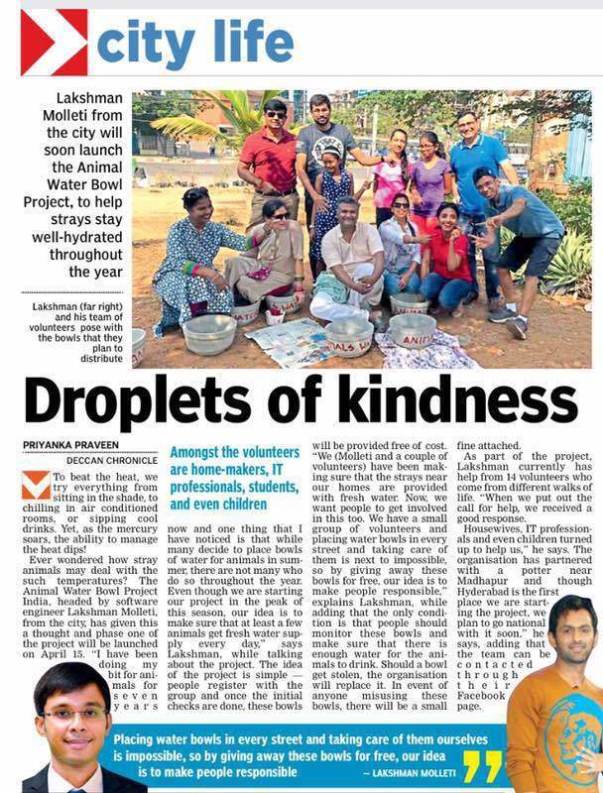 Published in Deccan Chronical - Phase 1 water bowl painting