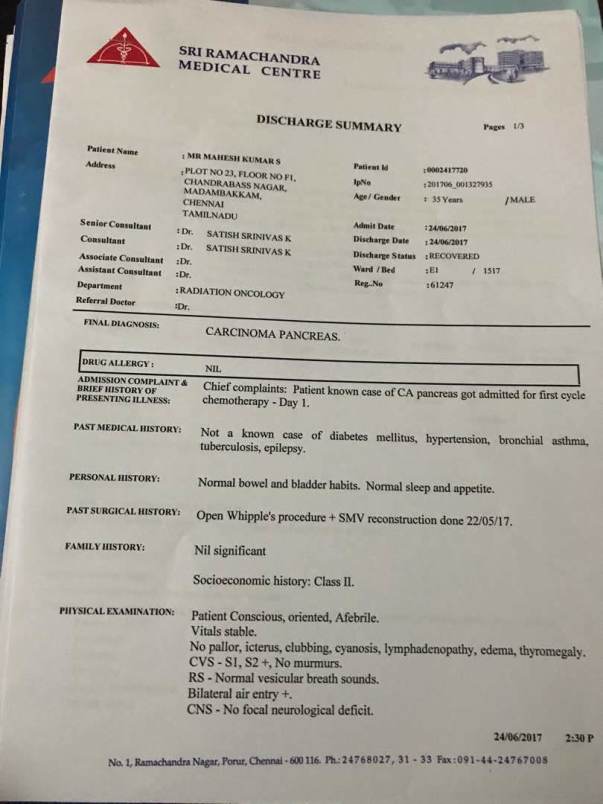 first chemotherapy treatment - Summary Report - 1