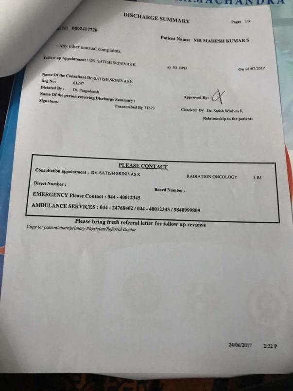 first chemotherapy treatment - Summary Report - 2