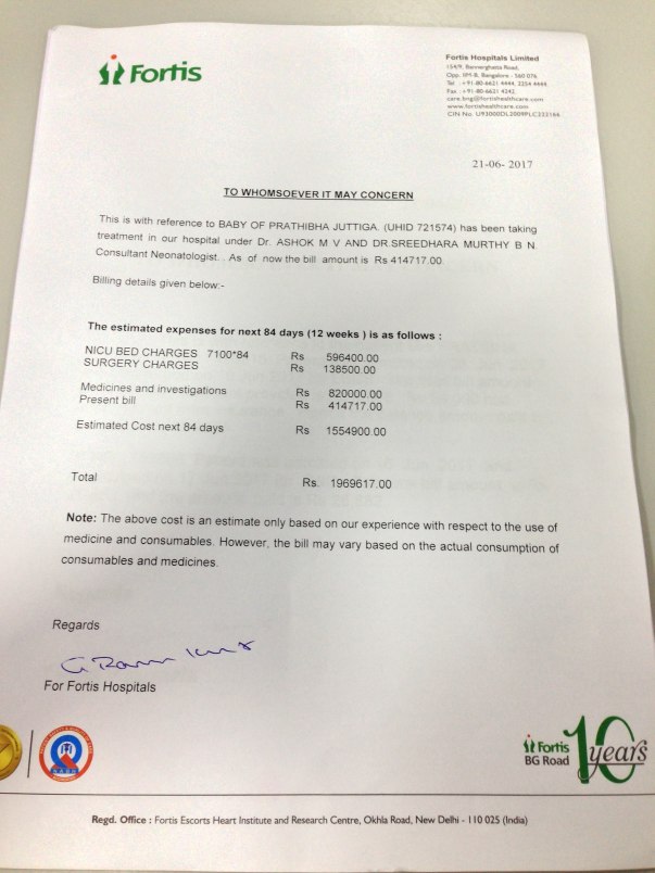 Letter from hospital