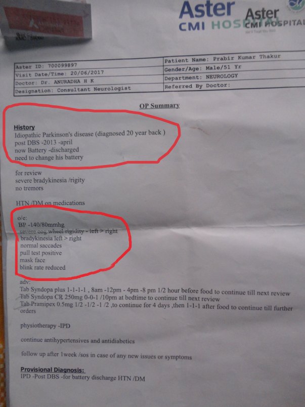post DBS report from hospital