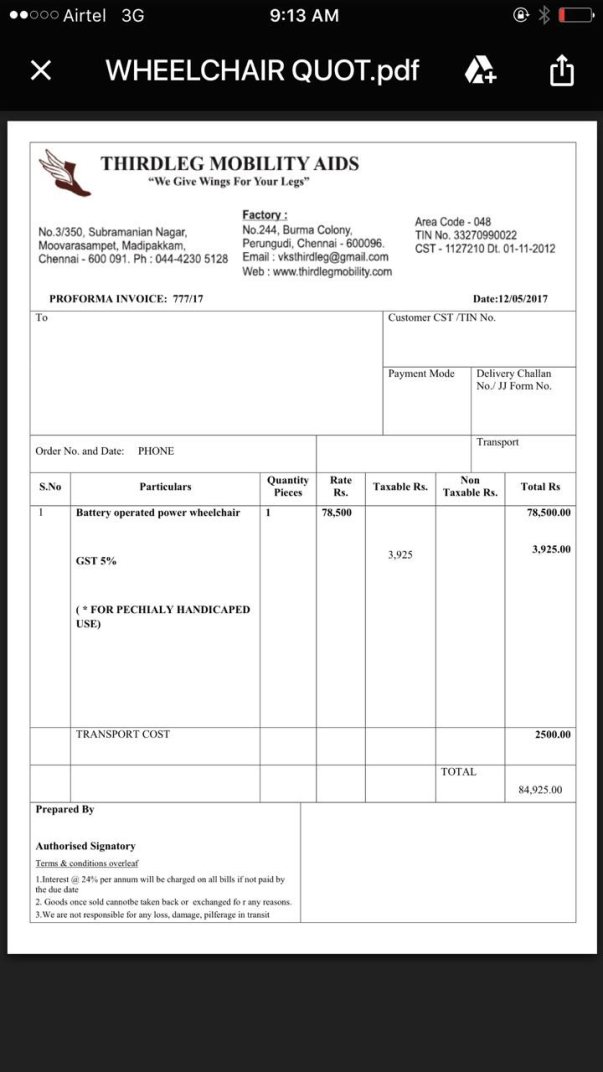 Estimate for standard wheelchair negotiated
