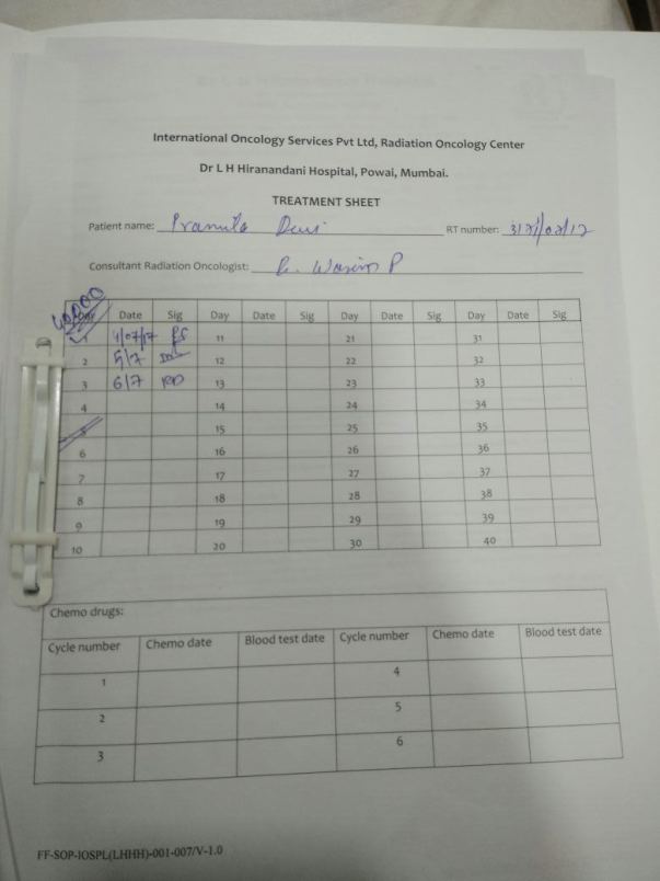 RadioTherapy Treatment Sheet