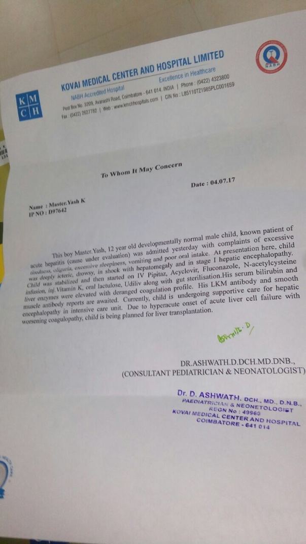 Letter from hospital