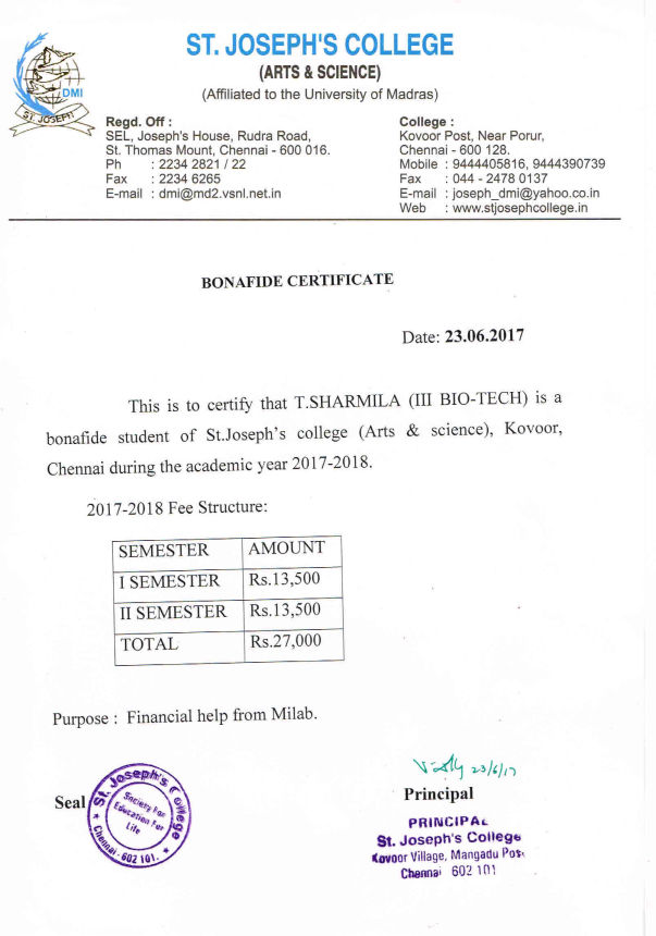 Bonafide certificate