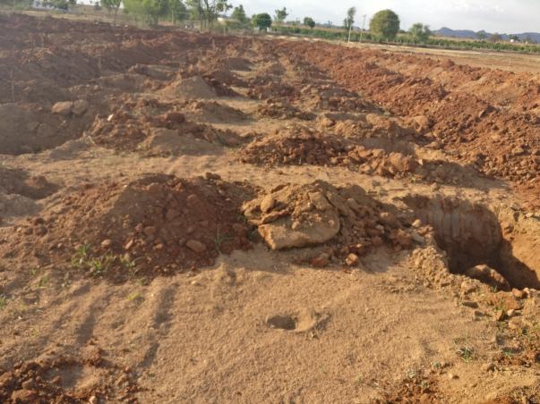 Digging of Pits in the land for mango plantation