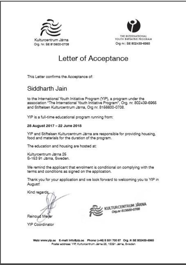 Letter of Acceptance