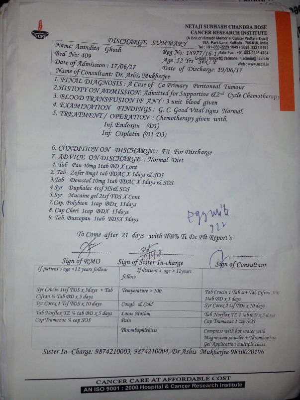 The Prescription of 2nd cycle of supportive Chemotherapy
