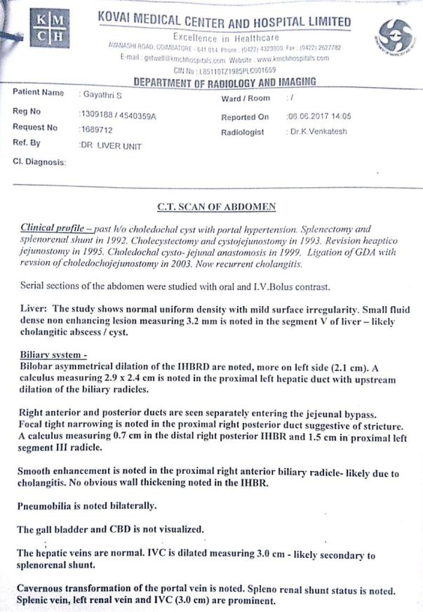 CT Scan taken at Kovai Medical Center