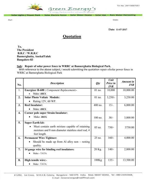 Quotation given by the contractor for repair work