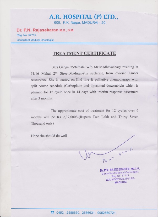 Doctor Certificate and Medical Expenses Estimate Letter
