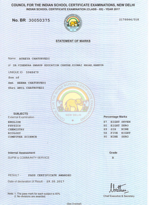 Class 12 Marksheet