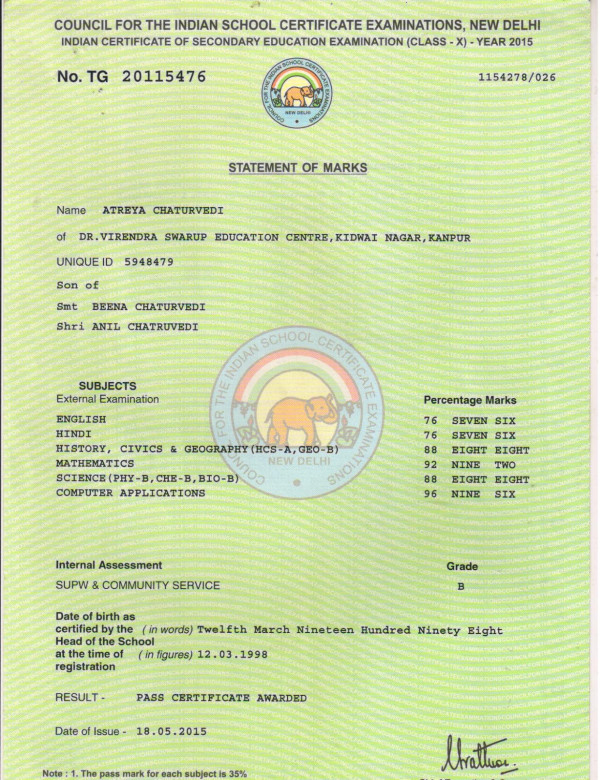 Class 10th Marksheet