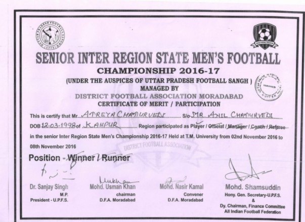 State Level Football Certificate