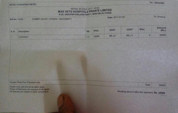 Medical Bill for the surgery