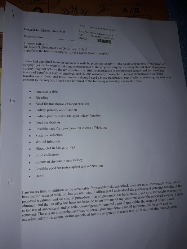 Consent letter from doctor