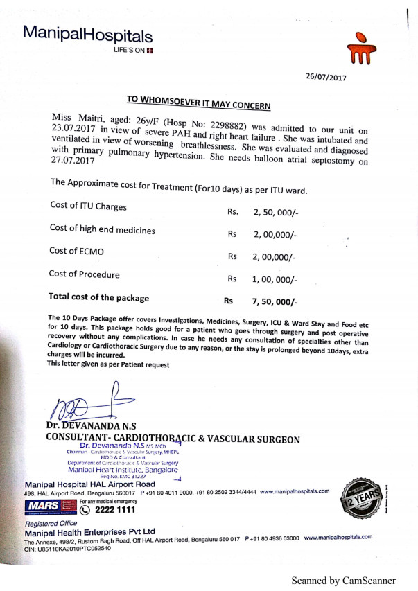 Rough cost estimation for 10 days treatment