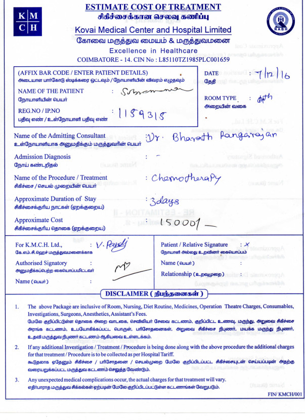 Chemeotheraphy Estimate