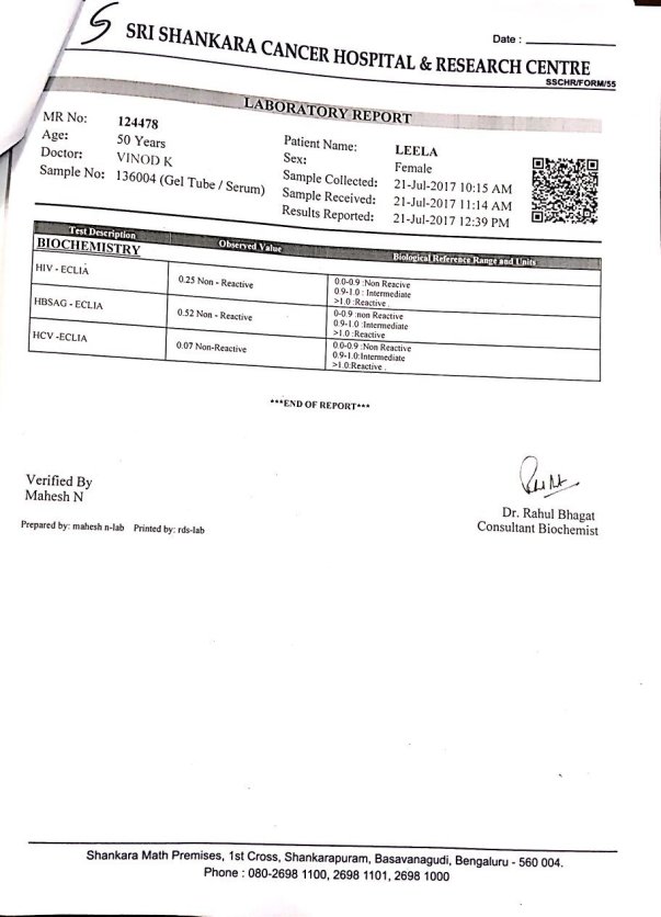 Lab test report