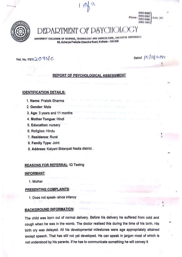 His I .Q Test report