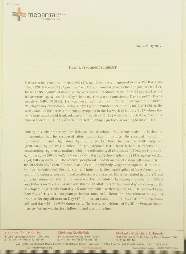 Hardik's Treatment Summary - 1