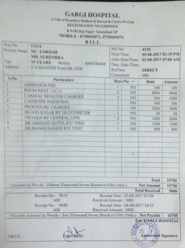 Approximate estimate bill