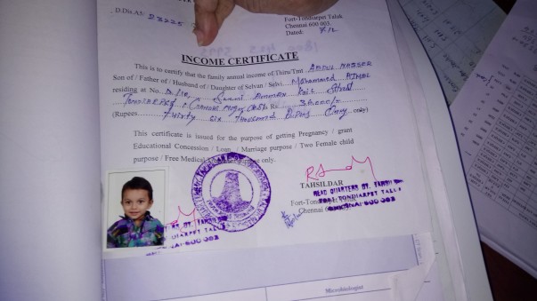 Income certificate of Naseer(father)