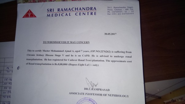 Doctor letter from Ramachandra Hospital,porur,Chennai