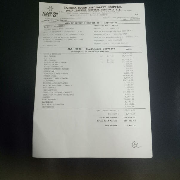 Treatment cost paid.