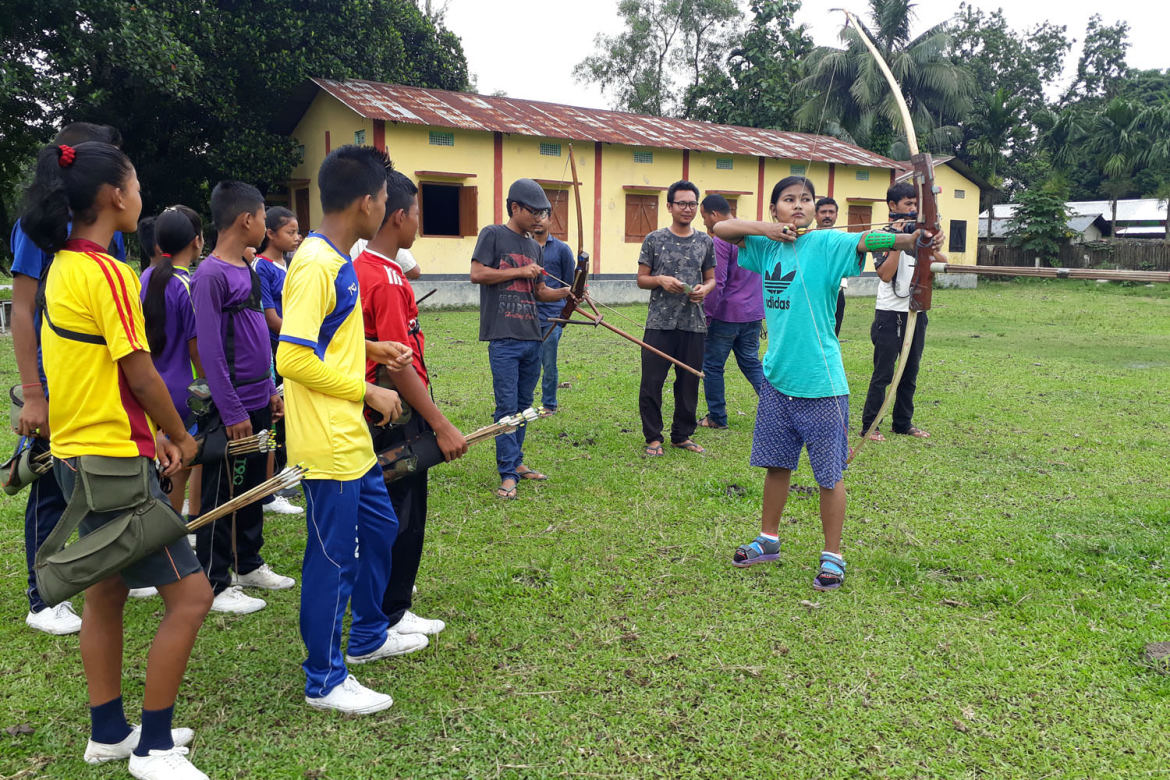 Gohela Boro with her students during practice session