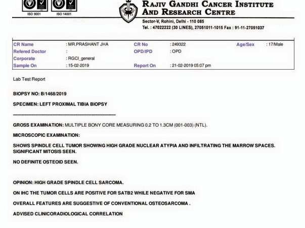 Help Prashant Fight With Bone Cancer